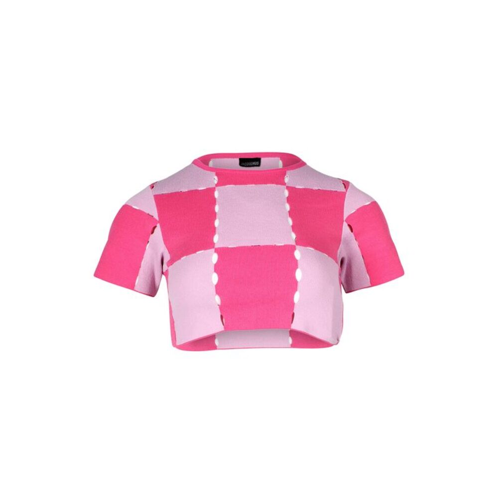 Jacquemus Patchwork Ribbed Crop Top in Pink Cotton